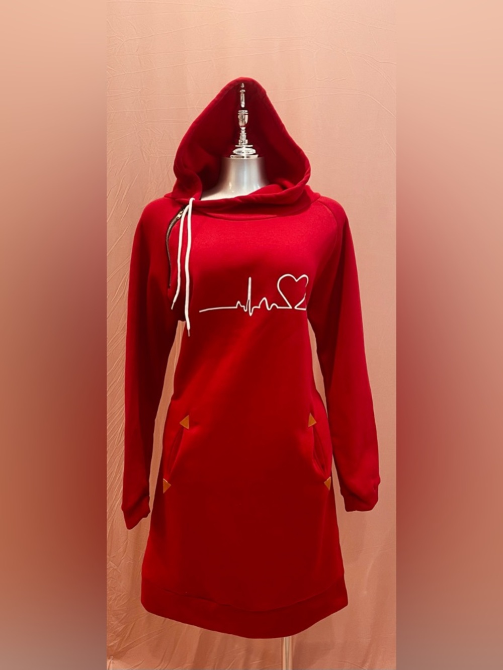 Hooded Sweatshirt Dress with Heartbeat Graphic